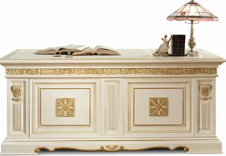 Casa Padrino Luxus Barock Schreibtisch Weiß / Gold 196 cm - Made in Italy