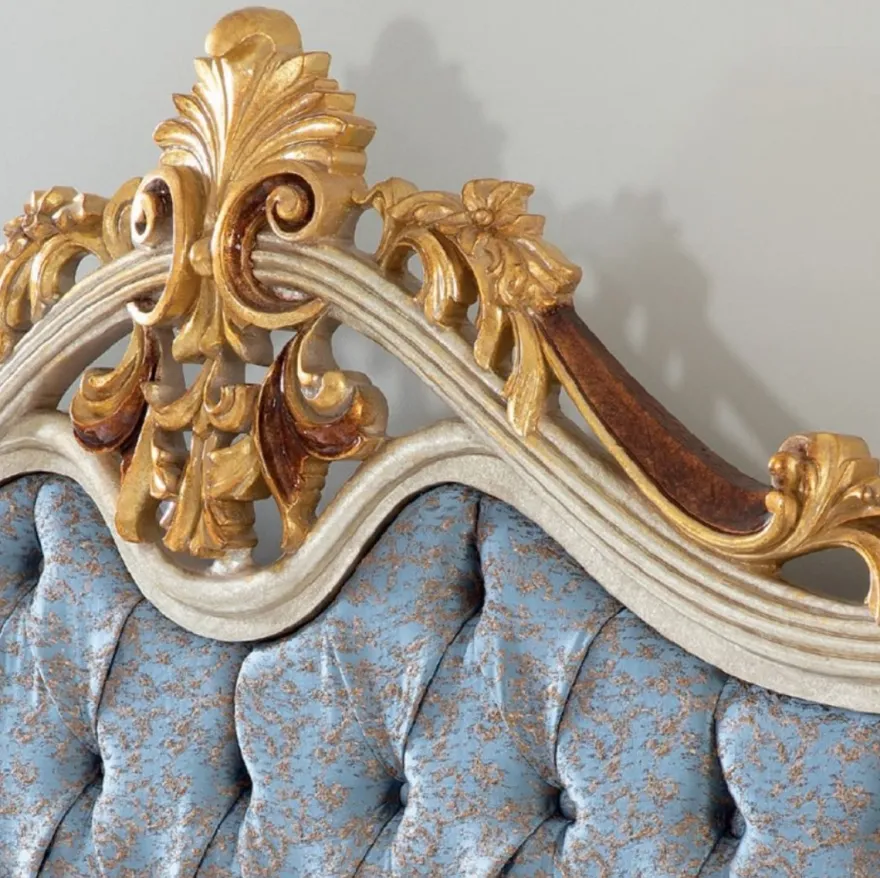 Casa Padrino Luxus Barock Schlafzimmer Set Blau / Silber - 1 Doppelbett mit Kopfteil & 2 Nachttische - Schlafzimmer Möbel im Barockstil - Edel & Prunkvoll