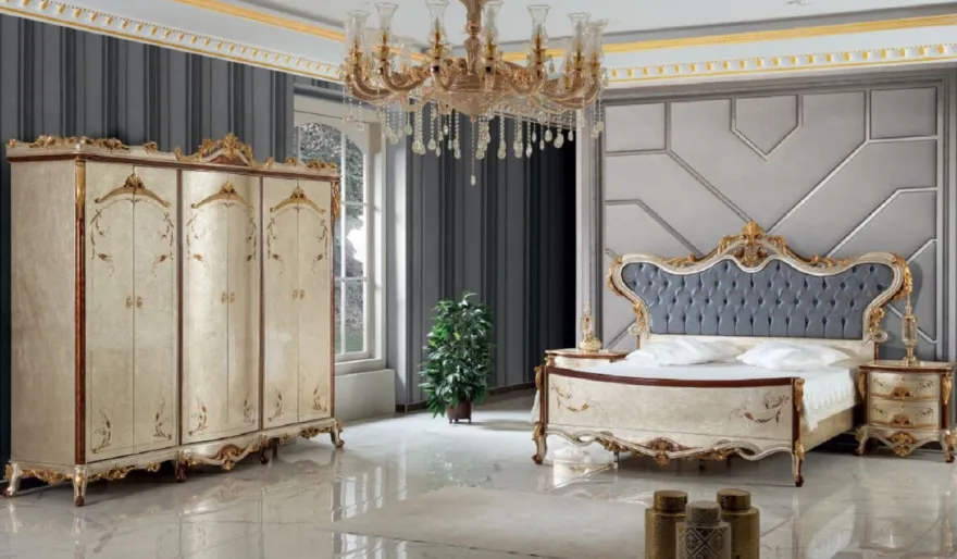 Casa Padrino Luxus Barock Schlafzimmer Set Blau / Silber - 1 Doppelbett mit Kopfteil & 2 Nachttische - Schlafzimmer Möbel im Barockstil - Edel & Prunkvoll