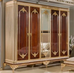 Casa Padrino Luxus Barock Schlafzimmer Schrank mit 5 Türen Dunkelbraun / Grau / Gold - Barock Möbel