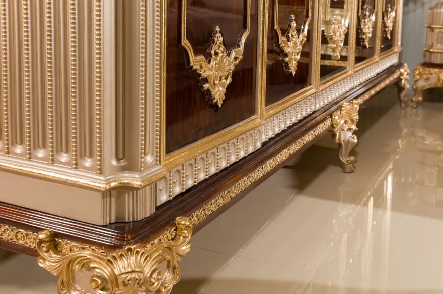 Casa Padrino Luxus Barock Schlafzimmer Schrank mit 5 Türen Dunkelbraun / Grau / Gold - Barock Möbel
