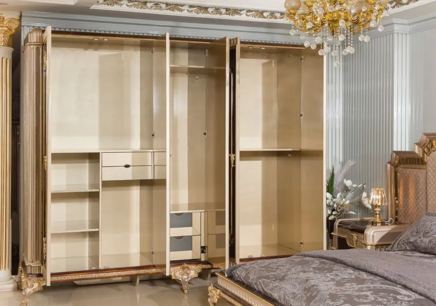 Casa Padrino Luxus Barock Schlafzimmer Schrank mit 5 Türen Dunkelbraun / Grau / Gold - Barock Möbel