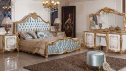 Casa Padrino Luxus Barock Schlafzimmer Set Weiß / Braun / Gold / Türkis - 1 Barock Schminkkommode & 1 Barock Spiegel & 1 Barock Hocker - Barock Schlafzimmer Möbel - Edel & Prunkvoll