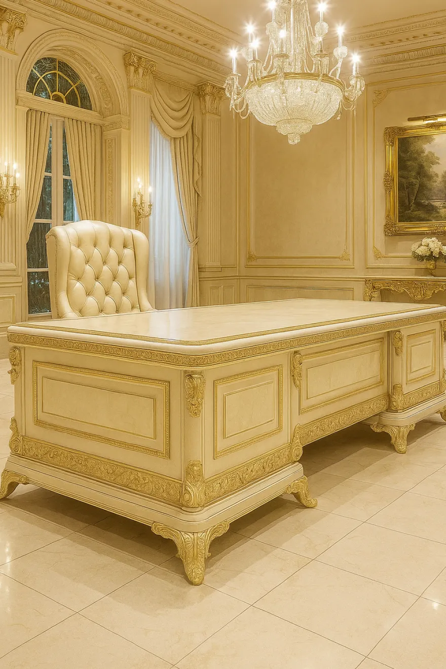 Casa Padrino Luxus Barock Schreibtisch Creme / Gold - Sekretär Büro