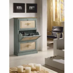 Casa Padrino Luxus Barock Schuhschrank Blau / Naturfarben / Braun H. 130 cm - Made in Italy
