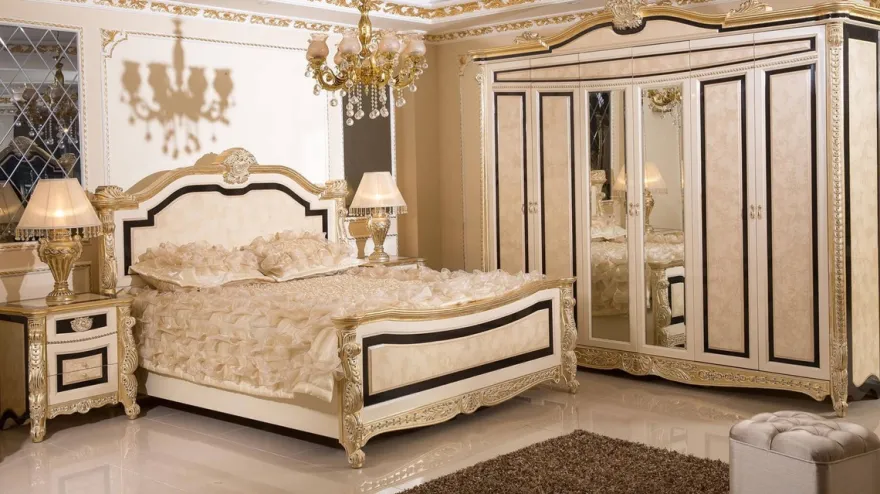 Casa Padrino Luxus Barock Schlafzimmerschrank Weiß / Beige / Schwarz / Gold - Prunkvoller Massivholz Kleiderschrank im Barockstil - Barock Schlafzimmer & Hotel Möbel - Edel & Prunkvoll
