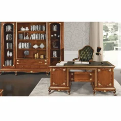 Casa Padrino Luxus Barock Schreibtisch Braun / Gold / Grün 180 cm - Made in Italy