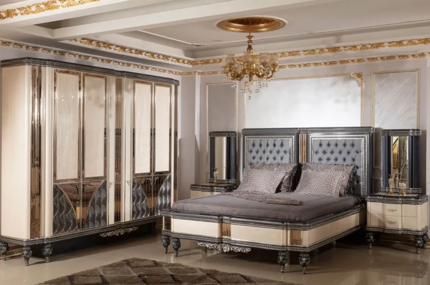 Casa Padrino Luxus Barock Schlafzimmerschrank Beige / Schwarz / Gold - Prunkvoller Massivholz Kleiderschrank im Barockstil - Barock Schlafzimmer & Hotel Möbel - Edel & Prunkvoll