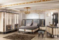Casa Padrino Luxus Barock Schlafzimmerschrank Beige / Schwarz / Gold - Prunkvoller Massivholz Kleiderschrank im Barockstil - Barock Schlafzimmer & Hotel Möbel - Edel & Prunkvoll