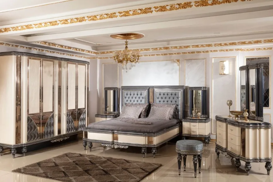 Casa Padrino Luxus Barock Schlafzimmerschrank Beige / Schwarz / Gold - Prunkvoller Massivholz Kleiderschrank im Barockstil - Barock Schlafzimmer & Hotel Möbel - Edel & Prunkvoll