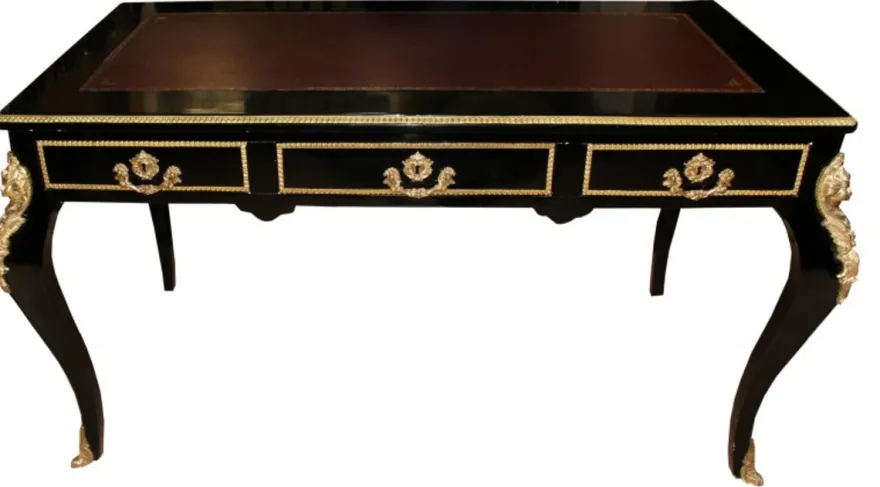 Casa Padrino Luxus Barock Schreibtisch in Schwarz Gold und Bordeaux, 140 x 80 x 82 cm, Sekretär im antiken Stil