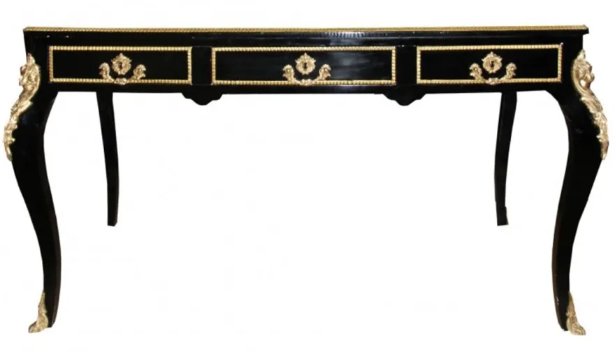 Casa Padrino Luxus Barock Schreibtisch in Schwarz Gold und Bordeaux, 140 x 80 x 82 cm, Sekretär im antiken Stil