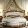 Casa Padrino Luxus Barock Schlafzimmer Set Weiß / Braun / Gold - Doppelbett mit Baldachin, 2 Nachttische & Sitzbank - Made in Italy