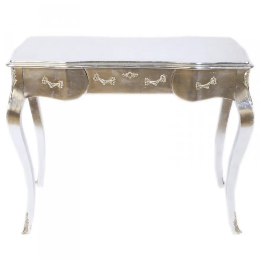 Casa Padrino Luxus Barock Schreibtisch Konsole in Silber mit Glasplatte 97 x 48 x 78 cm
