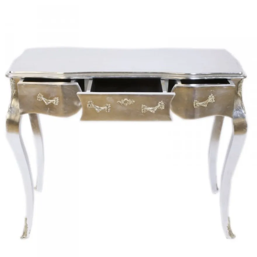 Casa Padrino Luxus Barock Schreibtisch Konsole in Silber mit Glasplatte 97 x 48 x 78 cm