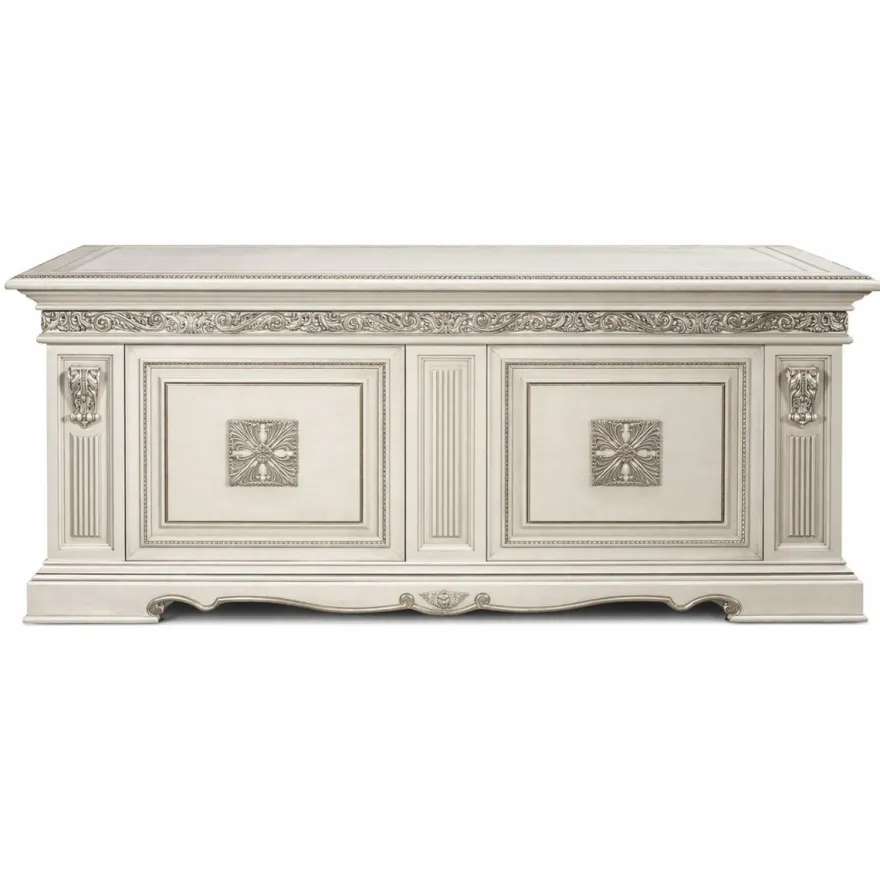 Casa Padrino Luxus Barock Schreibtisch Weiß / Silber 196 cm - Made in Italy