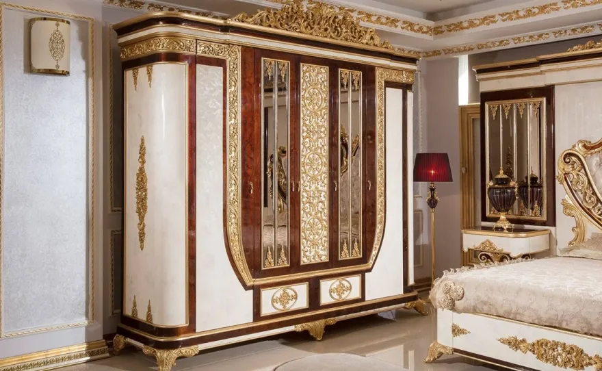 Casa Padrino Luxus Barock Schlafzimmerschrank Weiß / Braun / Gold - Prunkvoller Massivholz Kleiderschrank im Barockstil - Barock Schlafzimmer & Hotel Möbel - Edel & Prunkvoll