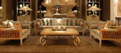 Casa Padrino Luxus Barock Schmiedeeisen Möbel Set Grün / Orange / Weiß - 1 Luxus Sofa & 2 Luxus Sessel & 1 Luxus Couchtisch - Wohnzimmer Möbel - Garten Möbel - Hotel Möbel - Luxus Barock Möbel