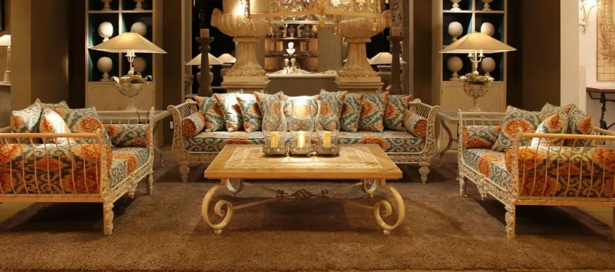 Casa Padrino Luxus Barock Schmiedeeisen Möbel Set Grün / Orange / Weiß - 1 Luxus Sofa & 2 Luxus Sessel & 1 Luxus Couchtisch - Wohnzimmer Möbel - Garten Möbel - Hotel Möbel - Luxus Barock Möbel