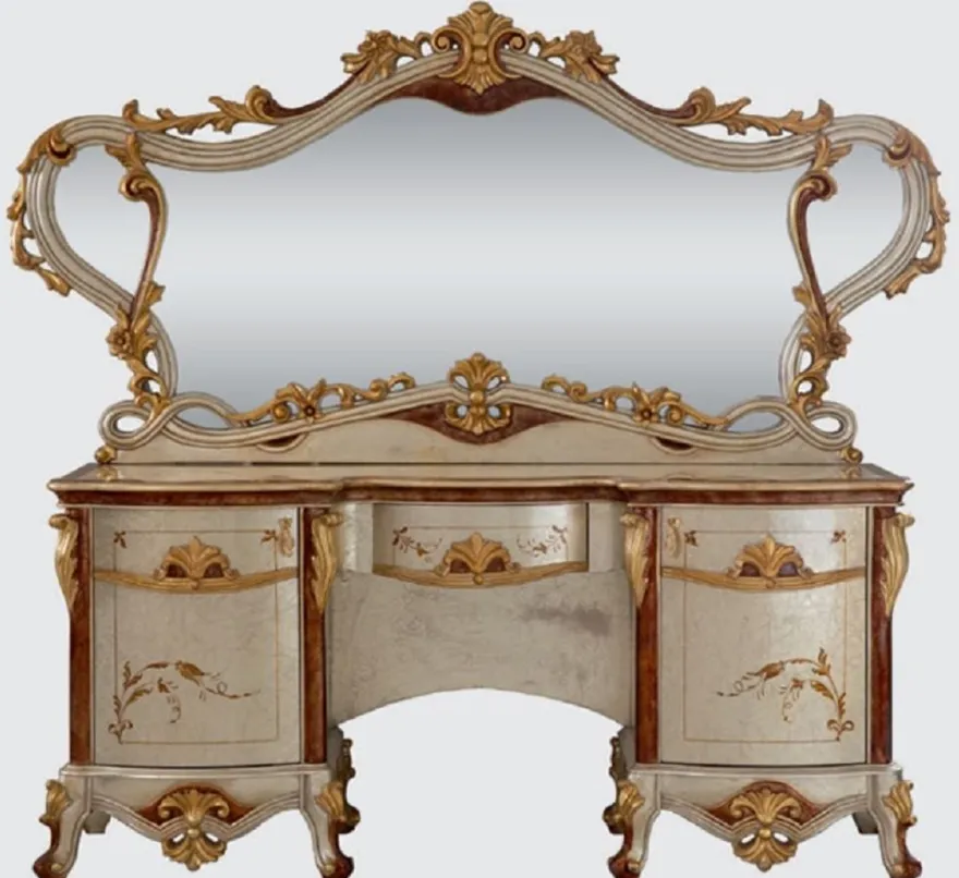 Casa Padrino Luxus Barock Schlafzimmer Kommode mit Spiegel Silber / Braun / Gold - Barock Schlafzimmer Möbel - Edel & Prunkvoll
