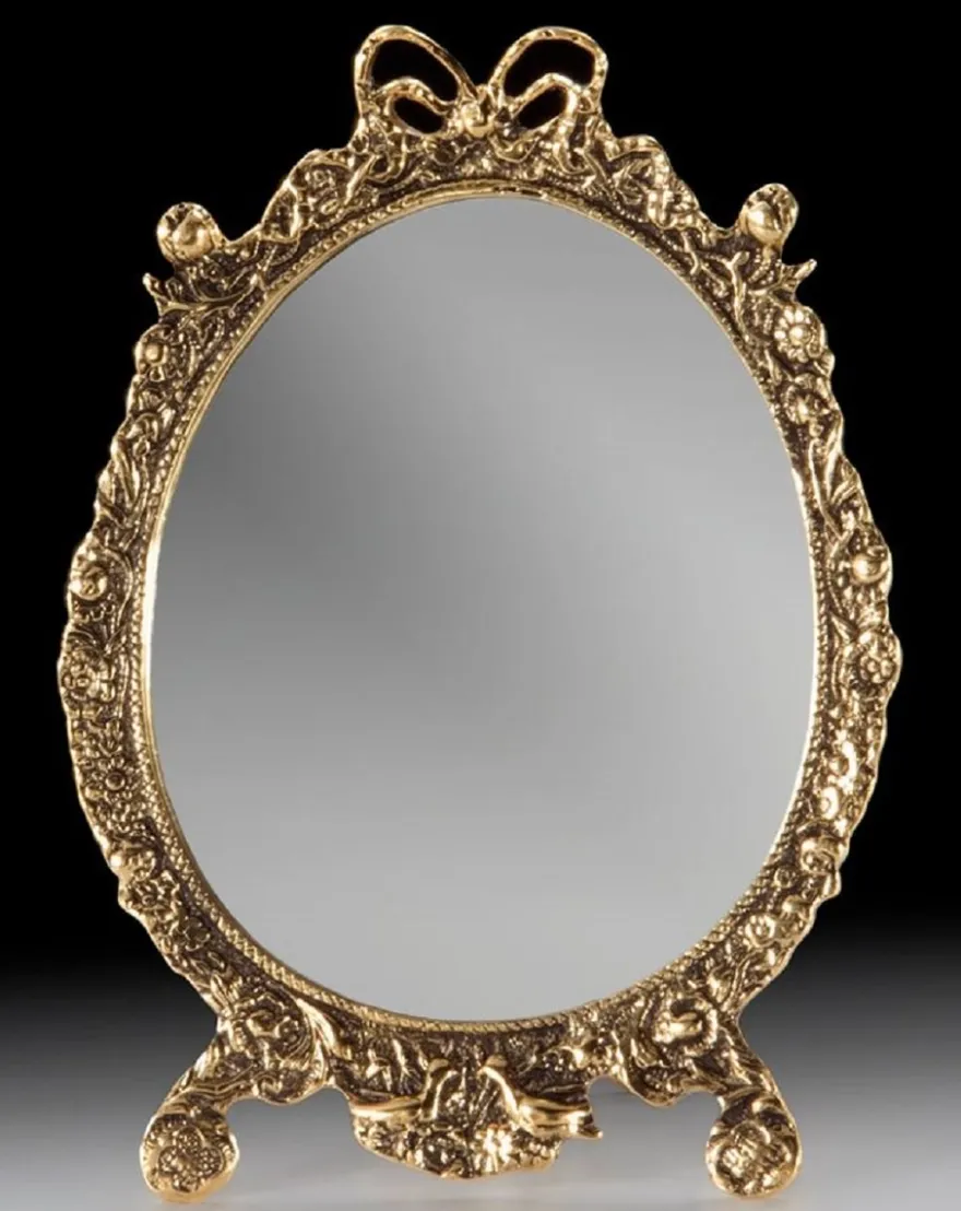 Casa Padrino Luxus Barock Schminkspiegel Gold 20 x H. 27 cm - Handgefertigter Barockstil Bronze Tischspiegel - Kosmetikspiegel - Barock Deko Accessoires - Edel & Prunkvoll