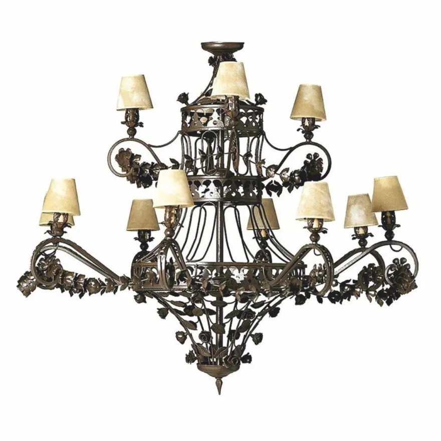 Casa Padrino Luxus Barock Schmiedeeisen Kronleuchter Braun / Beige Ø 100 x H. 100 cm