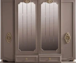 Casa Padrino Luxus Barock Schlafzimmerschrank Grau / Gold 267 x 73 x H. 223 cm - Edler Massivholz Kleiderschrank - Schlafzimmer Möbel im Barockstil - Luxus Qualität
