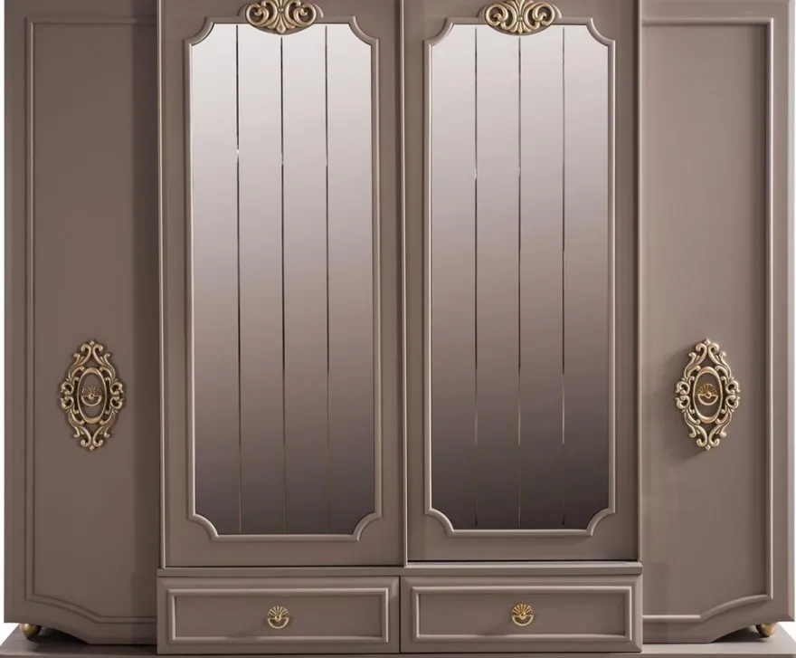 Casa Padrino Luxus Barock Schlafzimmerschrank Grau / Gold 267 x 73 x H. 223 cm - Edler Massivholz Kleiderschrank - Schlafzimmer Möbel im Barockstil - Luxus Qualität