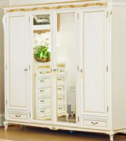 Casa Padrino Luxus Barock Schlafzimmerschrank Weiß / Gold - Prunkvoller Massivholz Schrank mit 4 Türen und 2 Schubladen - Barock Kleiderschrank - Barock Schlafzimmer Möbel