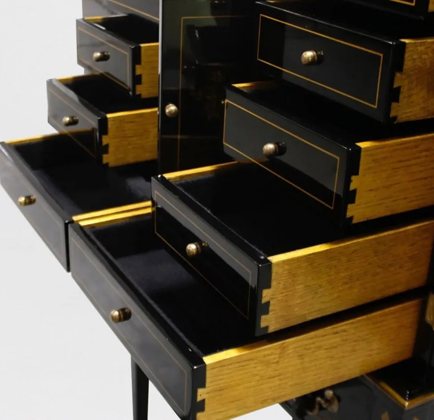 Casa Padrino Luxus Barock Schrank mit 11 Schubladen Schwarz / Gold - Wohnzimmer Schrank im chinesischen Stil - Büroschrank - Luxus Möbel im Barockstil - Barock Möbel - Barock Einrichtung