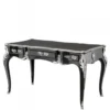 Casa Padrino Luxus Barock Schreibtisch in Hochglanz Schwarz mit Silber Applikationen - 140 x 80 x 81 cm