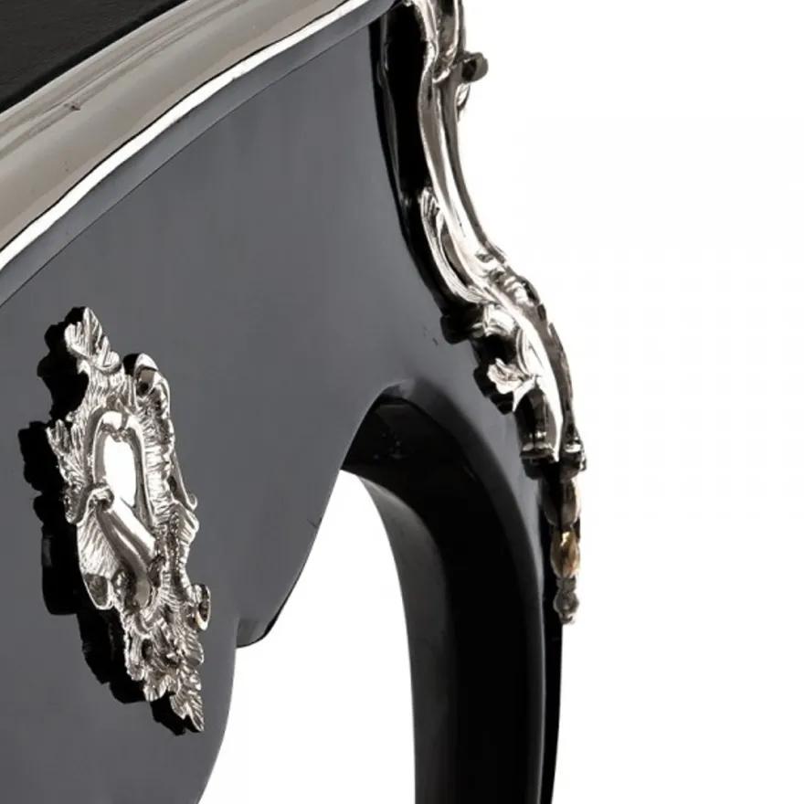 Casa Padrino Luxus Barock Schreibtisch in Hochglanz Schwarz mit Silber Applikationen - 140 x 80 x 81 cm