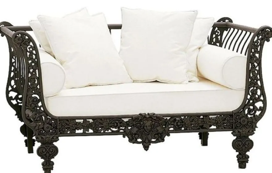 Casa Padrino Luxus Barock Schmiedeeisen Möbel Set Dunkelbraun / Weiß - 4 Luxus Sessel & 1 Luxus Couchtisch - Wohnzimmer Möbel - Garten Möbel - Hotel Möbel - Luxus Barock Möbel