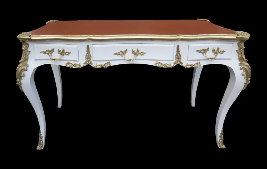 Casa Padrino Luxus Barock Schreibtisch Sekretär in Weiss Gold und Apricot mit 3 Schubladen - 141 x 65 x 80 cm