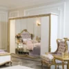 Casa Padrino Luxus Barock Schlafzimmerschrank Weiß / Gold 270 x 70 x H. 224 cm - Edler Massivholz Kleiderschrank - Schlafzimmer Möbel im Barockstil - Luxus Qualität
