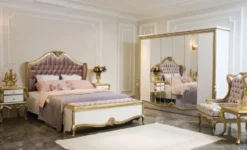 Casa Padrino Luxus Barock Schlafzimmerschrank Weiß / Gold 270 x 70 x H. 224 cm - Edler Massivholz Kleiderschrank - Schlafzimmer Möbel im Barockstil - Luxus Qualität