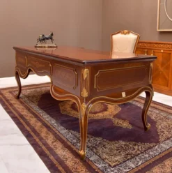 Casa Padrino Luxus Barock Schreibtisch Braun / Gold 155 cm - Barock Büro Möbel - Made in Italy