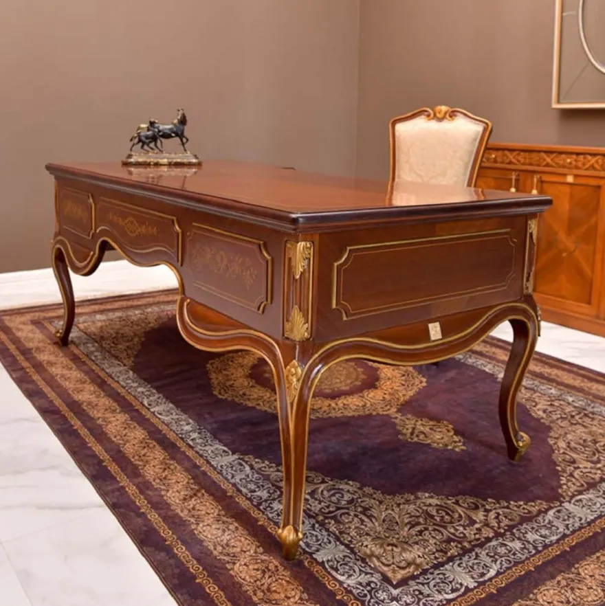 Casa Padrino Luxus Barock Schreibtisch Braun / Gold 155 cm - Barock Büro Möbel - Made in Italy