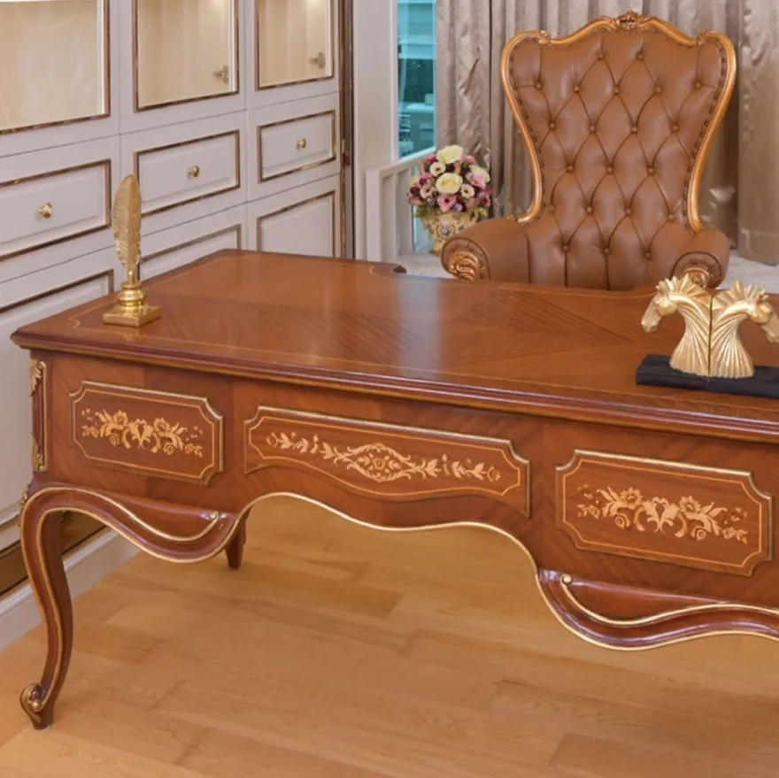 Casa Padrino Luxus Barock Schreibtisch Braun / Gold 155 cm - Barock Büro Möbel - Made in Italy