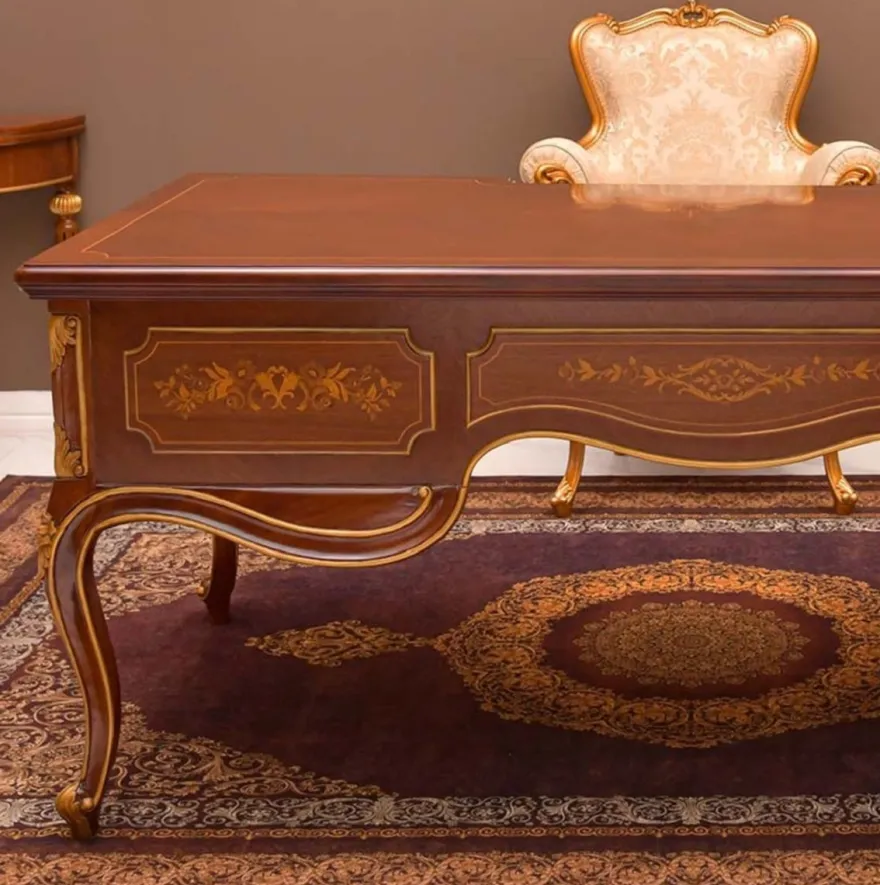 Casa Padrino Luxus Barock Schreibtisch Braun / Gold 155 cm - Barock Büro Möbel - Made in Italy