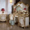 Casa Padrino Luxus Barock Schlafzimmer Set Weiß / Beige / Gold / Hellblau - 1 Barock Schminkkommode & 1 Barock Spiegel & 1 Barock Hocker - Barock Schlafzimmer Möbel - Edel & Prunkvoll