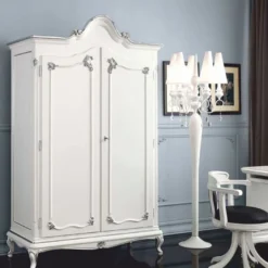 Casa Padrino Luxus Barock Schlafzimmer Schrank Weiß / Silber - Made in Italy