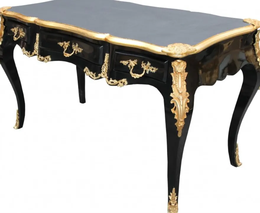 Casa Padrino Luxus Barock Schreibtisch Sekretär in Schwarz und Gold, 141 x 65 x 80 cm