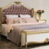 Casa Padrino Luxus Barock Schlafzimmer Set Lila / Rosa / Weiß / Gold - 1 Doppelbett mit Kopfteil & 2 Nachttische - Barock Schlafzimmer Möbel - Edel & Prunkvoll