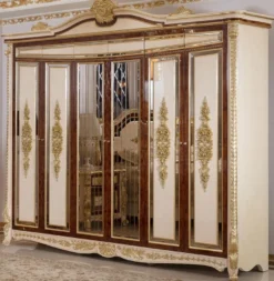 Casa Padrino Luxus Barock Schlafzimmerschrank Weiß / Beige / Braun / Gold - Prunkvoller Massivholz Kleiderschrank im Barockstil - Barock Schlafzimmer & Hotel Möbel - Edel & Prunkvoll