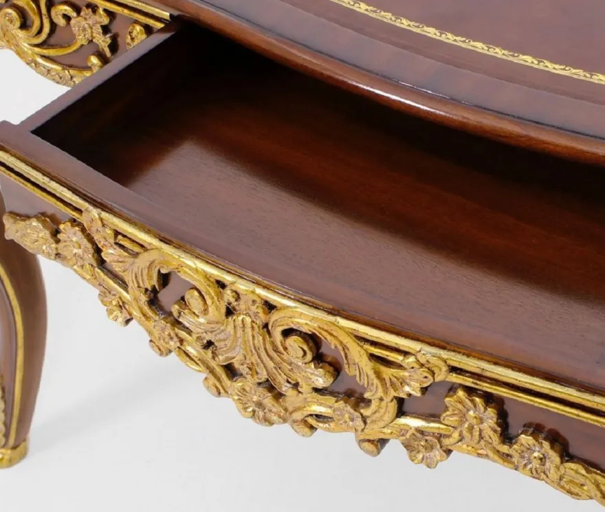 Casa Padrino Luxus Barock Schreibtisch mit Schublade Braun / Gold - Prunkvoller Bürotisch im Barockstil - Barock Büromöbel - Barockstil Büro Möbel - Luxus Möbel im Barockstil - Barock Einrichtung