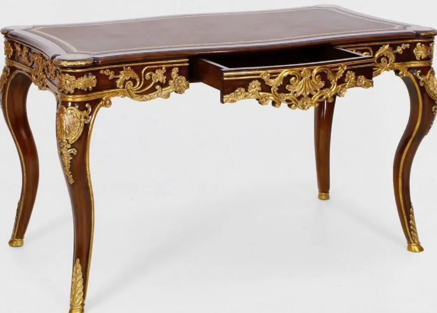 Casa Padrino Luxus Barock Schreibtisch mit Schublade Braun / Gold - Prunkvoller Bürotisch im Barockstil - Barock Büromöbel - Barockstil Büro Möbel - Luxus Möbel im Barockstil - Barock Einrichtung