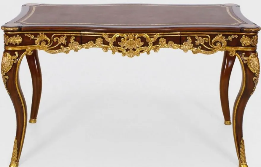 Casa Padrino Luxus Barock Schreibtisch mit Schublade Braun / Gold - Prunkvoller Bürotisch im Barockstil - Barock Büromöbel - Barockstil Büro Möbel - Luxus Möbel im Barockstil - Barock Einrichtung