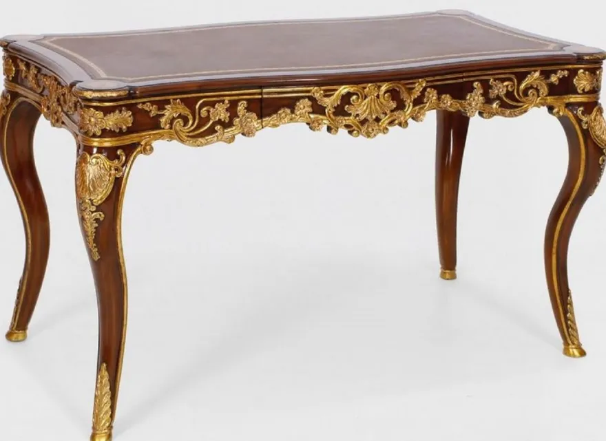 Casa Padrino Luxus Barock Schreibtisch mit Schublade Braun / Gold - Prunkvoller Bürotisch im Barockstil - Barock Büromöbel - Barockstil Büro Möbel - Luxus Möbel im Barockstil - Barock Einrichtung