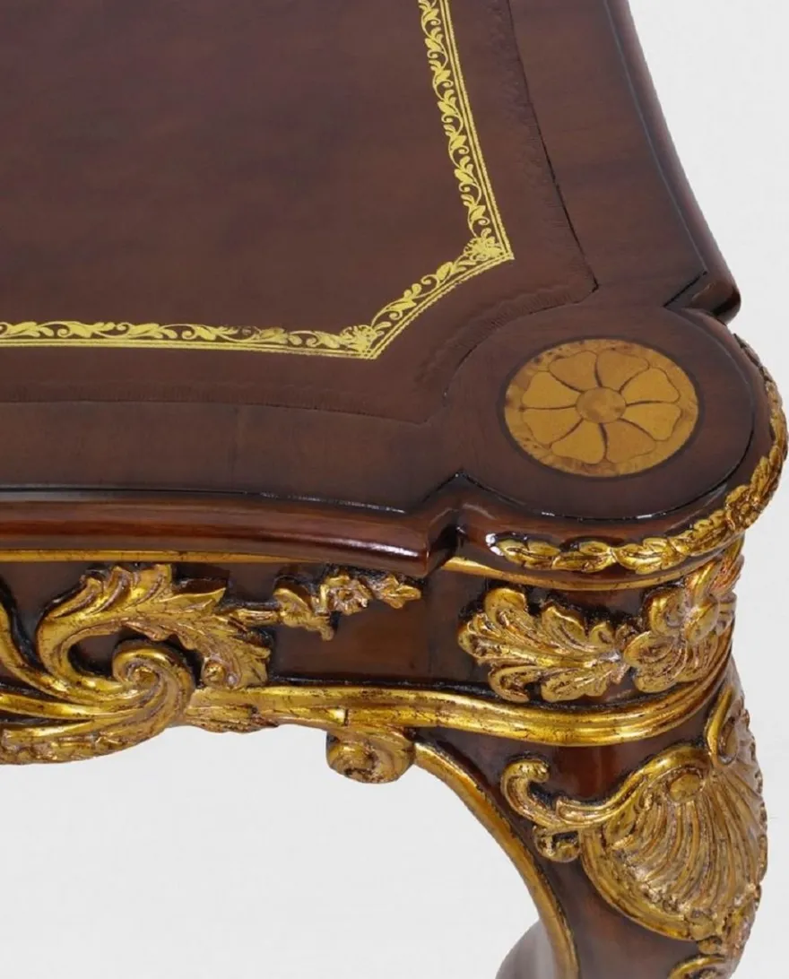 Casa Padrino Luxus Barock Schreibtisch mit Schublade Braun / Gold - Prunkvoller Bürotisch im Barockstil - Barock Büromöbel - Barockstil Büro Möbel - Luxus Möbel im Barockstil - Barock Einrichtung